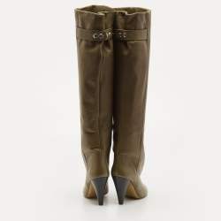 Pre Owned Isabel Marant Olive Green Leather Knee Length Boots Size 38