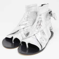 Isabel Marant  Silver Leather Mosley Gladiator Flat Sandals Size 39 