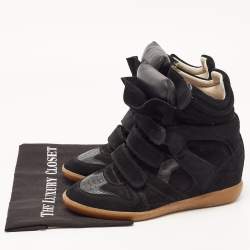 Pre Owned Isabel Marant Black Suede And Leather Beckett Wedge Sneakers Size 41