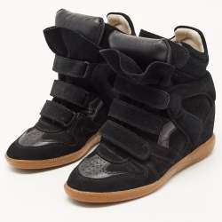 Pre Owned Isabel Marant Black Suede And Leather Beckett Wedge Sneakers Size 41