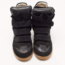 Pre Owned Isabel Marant Black Suede And Leather Beckett Wedge Sneakers Size 41
