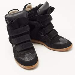 Pre Owned Isabel Marant Black Suede And Leather Beckett Wedge Sneakers Size 41