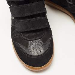 Pre Owned Isabel Marant Black Suede And Leather Beckett Wedge Sneakers Size 41