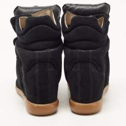 Pre Owned Isabel Marant Black Suede And Leather Beckett Wedge Sneakers Size 41