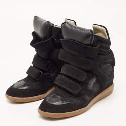 Pre Owned Isabel Marant Black Suede Bekett Wedge Sneakers Size 38