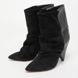 Isabel Marant Black Suede and Leather Pointed Toe Ankle Booties Size 41