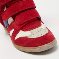 Pre Owned Isabel Marant Red/White Suede and Canvas Bekett Wedge Sneakers Size 39