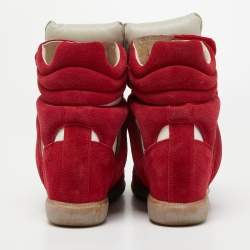 Pre Owned Isabel Marant Red/White Suede and Canvas Bekett Wedge Sneakers Size 39