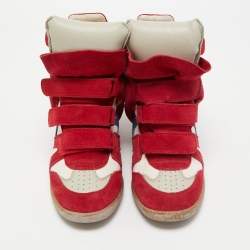 Pre Owned Isabel Marant Red/White Suede and Canvas Bekett Wedge Sneakers Size 39