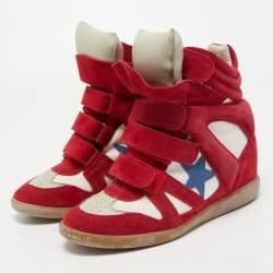 Pre Owned Isabel Marant Red/White Suede and Canvas Bekett Wedge Sneakers Size 39