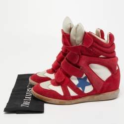Pre Owned Isabel Marant Red/White Suede and Canvas Bekett Wedge Sneakers Size 39