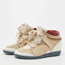 Isabel Marant Tricolor Leather and Suede Bobby Wedge Sneakers Size 40
