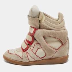Isabel Marant Grey/Red Suede Bekett Wedge Sneakers Size 38