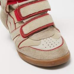 Isabel Marant Grey/Red Suede Bekett Wedge Sneakers Size 38