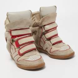 Isabel Marant Grey/Red Suede Bekett Wedge Sneakers Size 38
