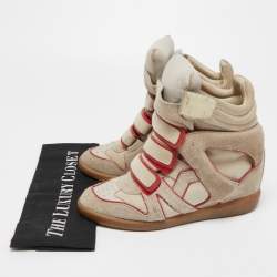 Isabel Marant Grey/Red Suede Bekett Wedge Sneakers Size 38