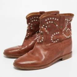 Isabel Marant Brown Leather studded Ankle Boots Size 41