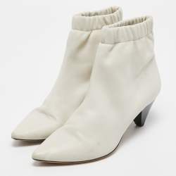 Isabel Marant White Leather Pointed Toe Ankle Boots Size 38