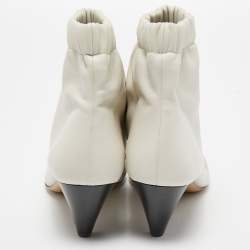 Isabel Marant White Leather Pointed Toe Ankle Boots Size 38