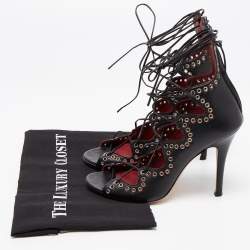 Pre Owned Isabel Marant Black Leather Lelie Ankle Tie Sandals Size 39