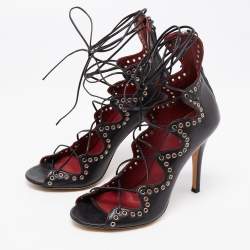Pre Owned Isabel Marant Black Leather Lelie Ankle Tie Sandals Size 39