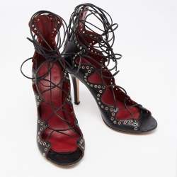 Pre Owned Isabel Marant Black Leather Lelie Ankle Tie Sandals Size 39