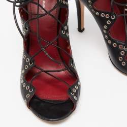 Pre Owned Isabel Marant Black Leather Lelie Ankle Tie Sandals Size 39
