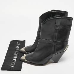 Pre Owned Isabel Marant Black Leather Embellished Pointed Toe Ankle Boots Size 38