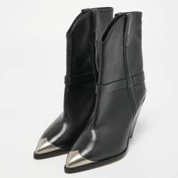 Pre Owned Isabel Marant Black Leather Embellished Pointed Toe Ankle Boots Size 38
