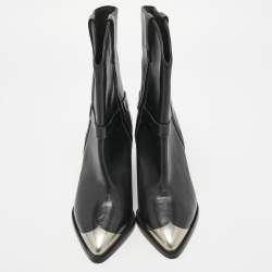 Pre Owned Isabel Marant Black Leather Embellished Pointed Toe Ankle Boots Size 38