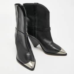 Pre Owned Isabel Marant Black Leather Embellished Pointed Toe Ankle Boots Size 38