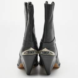 Pre Owned Isabel Marant Black Leather Embellished Pointed Toe Ankle Boots Size 38