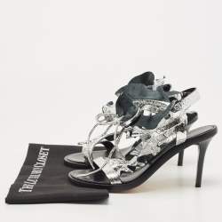 Pre Owned Isabel Marant Silver Texture Leather Aseta Ankle Strap Sandals Size 38