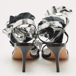 Pre Owned Isabel Marant Silver Texture Leather Aseta Ankle Strap Sandals Size 38