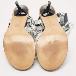 Pre Owned Isabel Marant Silver Texture Leather Aseta Ankle Strap Sandals Size 38