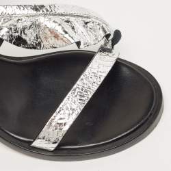 Pre Owned Isabel Marant Silver Texture Leather Aseta Ankle Strap Sandals Size 38
