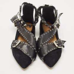 Pre Owned Isabel Marant Black Leather and Velvet Eyelet Ballet Flats Size 38