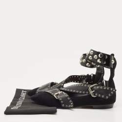 Pre Owned Isabel Marant Black Leather and Velvet Eyelet Ballet Flats Size 38
