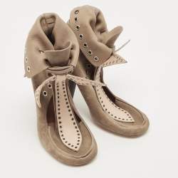 Isabel Marant Grey Suede Milla Eyelet Ankle Boots Size 38