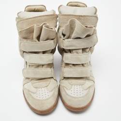 Pre Owned Isabel Marant Light Grey Leather Bekett Wedge Sneakers Size 40