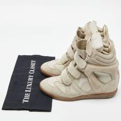 Pre Owned Isabel Marant Light Grey Leather Bekett Wedge Sneakers Size 40