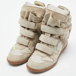 Pre Owned Isabel Marant Light Grey Leather Bekett Wedge Sneakers Size 40
