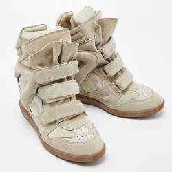 Pre Owned Isabel Marant Light Grey Leather Bekett Wedge Sneakers Size 40