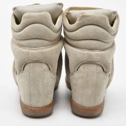 Pre Owned Isabel Marant Light Grey Leather Bekett Wedge Sneakers Size 40
