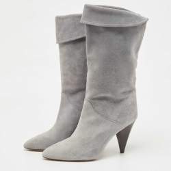 Pre Owned Isabel Marant Blue Suede Midcalf Boots Size 38