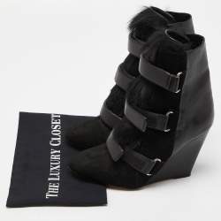 Pre Owned Isabel Marant Black Suede and Calf Hair Scarlet Wedge Boots Size 40