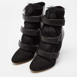Pre Owned Isabel Marant Black Suede and Calf Hair Scarlet Wedge Boots Size 40