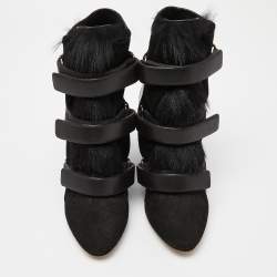 Pre Owned Isabel Marant Black Suede and Calf Hair Scarlet Wedge Boots Size 40