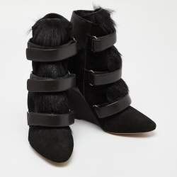 Pre Owned Isabel Marant Black Suede and Calf Hair Scarlet Wedge Boots Size 40