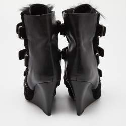 Pre Owned Isabel Marant Black Suede and Calf Hair Scarlet Wedge Boots Size 40